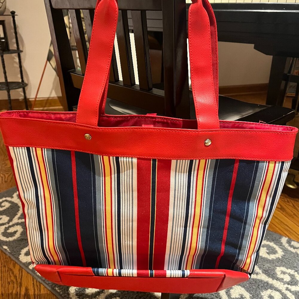 Lancôme Tote Handbag Women Red White Blue Striped Purse Shoulder Bag